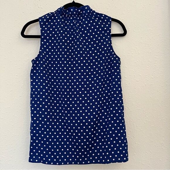 J. Crew Polka Dot Tie Ruffle Sleeveless Top Blue Size 2 - Picture 4 of 6